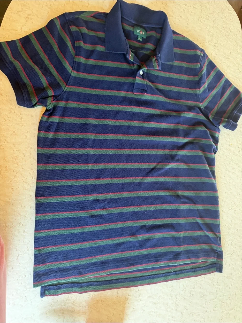 J. Crew Navy Polo with Green and Red Stripe Detail